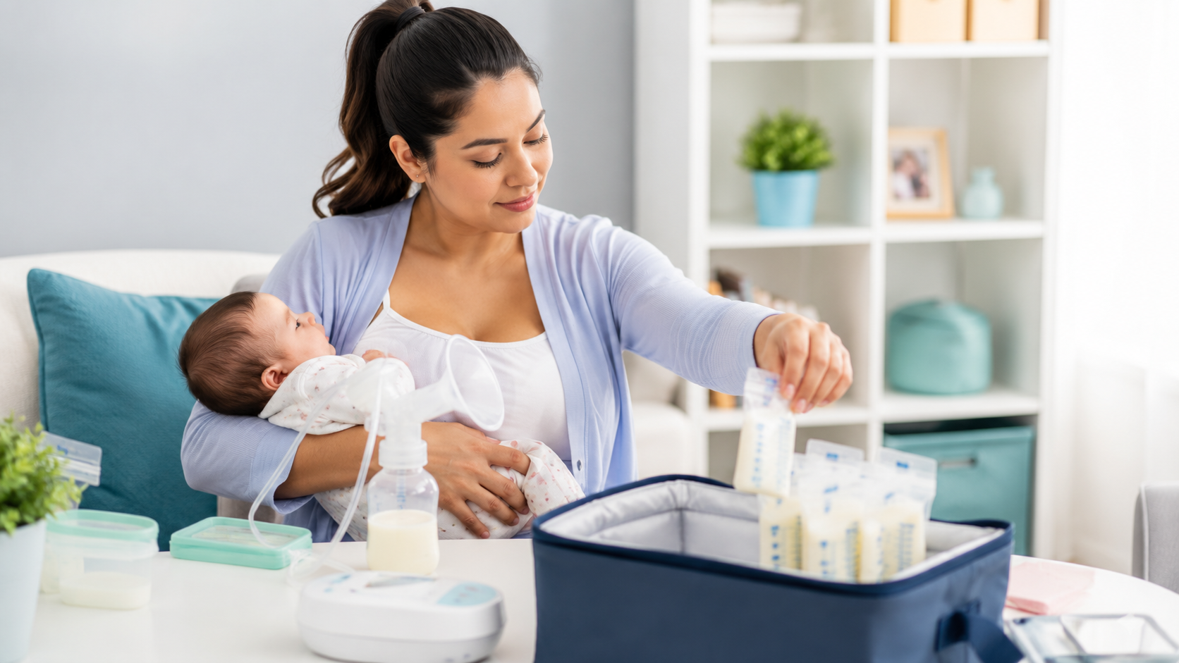 Madre organizando la extracción y conservación de leche materna